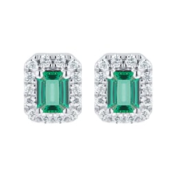 12152848 - 9ct White Gold Emerald Cut Halo Stud Earrings