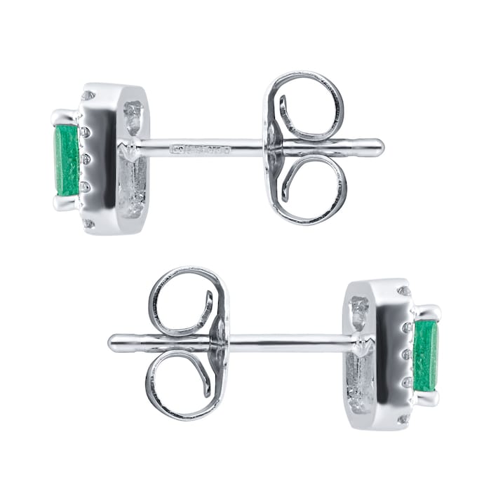 Goldsmiths 9ct White Gold Emerald  Cut Halo Stud Earrings