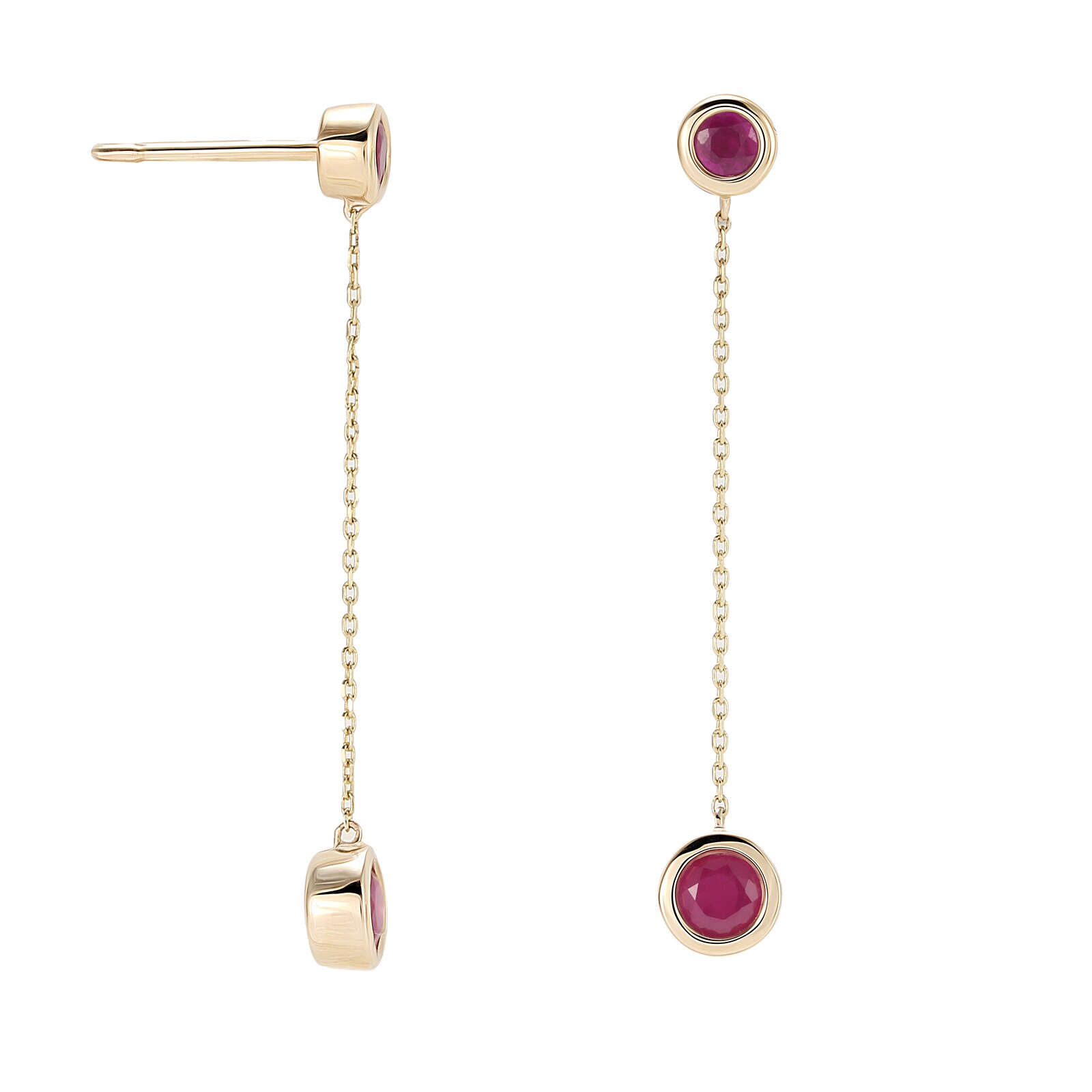 Goldsmiths 9ct Yellow Gold Ruby Bezel Drop Earrings