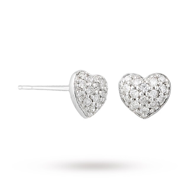 Goldsmiths 9 Carat White Gold 0.15 Carat Diamond Pave Heart Studs