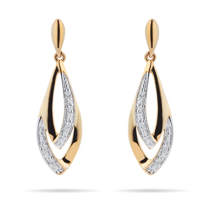 Goldsmiths 9ct Yellow Gold Diamond Marquise Drop Earrings