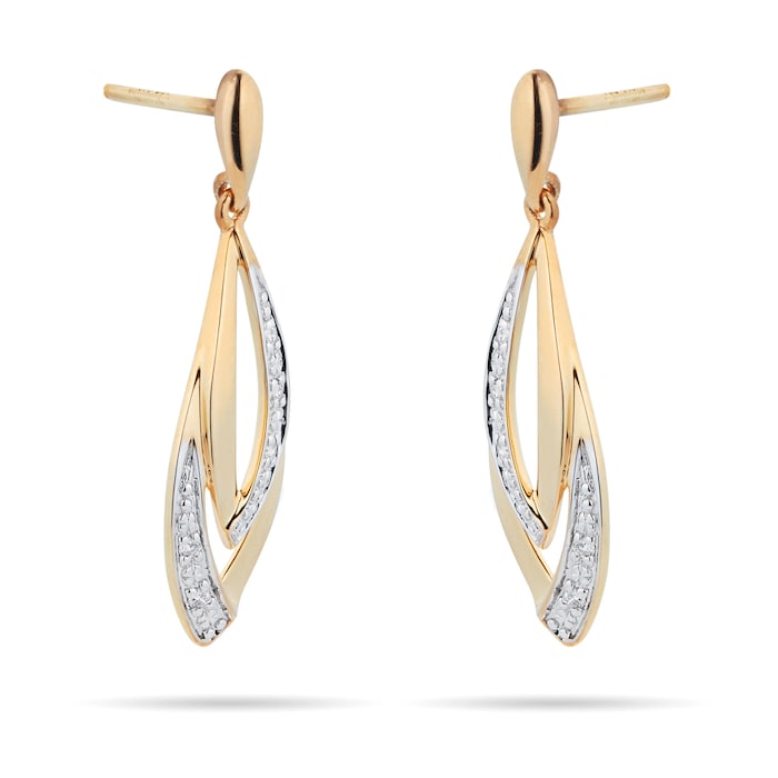 Goldsmiths 9ct Yellow Gold Diamond Marquise Drop Earrings
