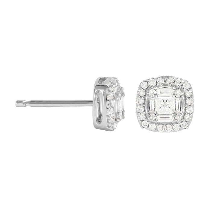 Goldsmiths 9ct White Gold 0.27ct Diamond Cushion Cluster Earrings