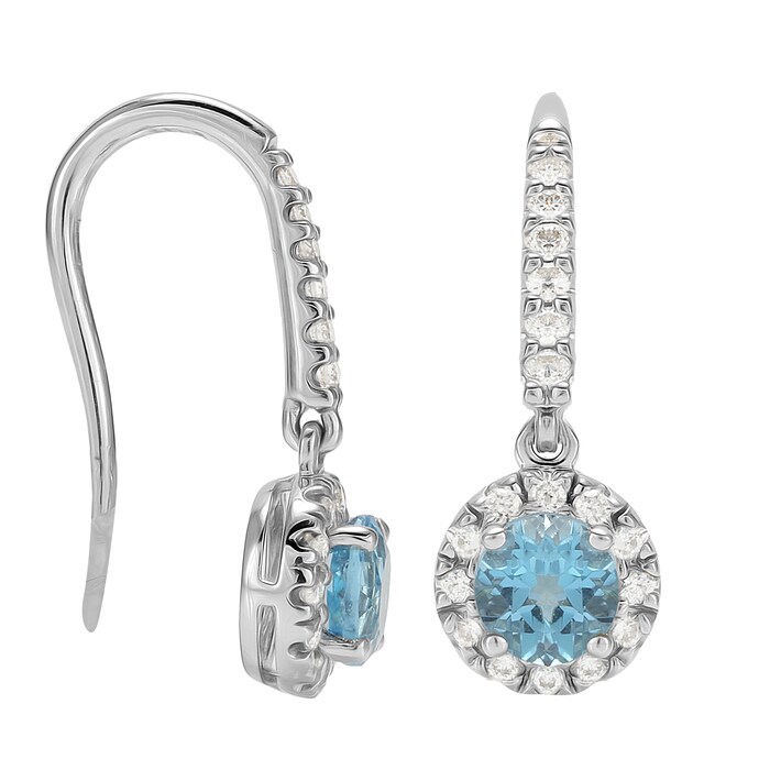 Goldsmiths 9ct White Gold Blue Topaz Halo Drop Earrings