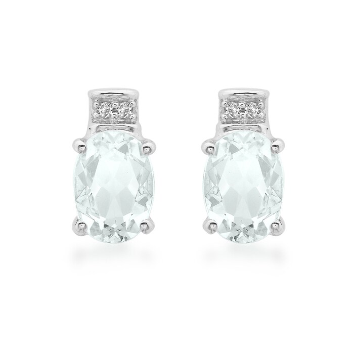 Goldsmiths 9ct White Gold Aquamarine & Diamond Stud Earrings