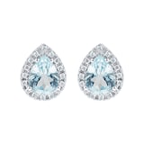 Goldsmiths 9ct White Gold Blue Topaz & Diamond Pear Halo Stud Earrings