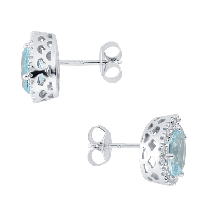 Goldsmiths 9ct White Gold Blue Topaz & Diamond Pear Halo Stud Earrings