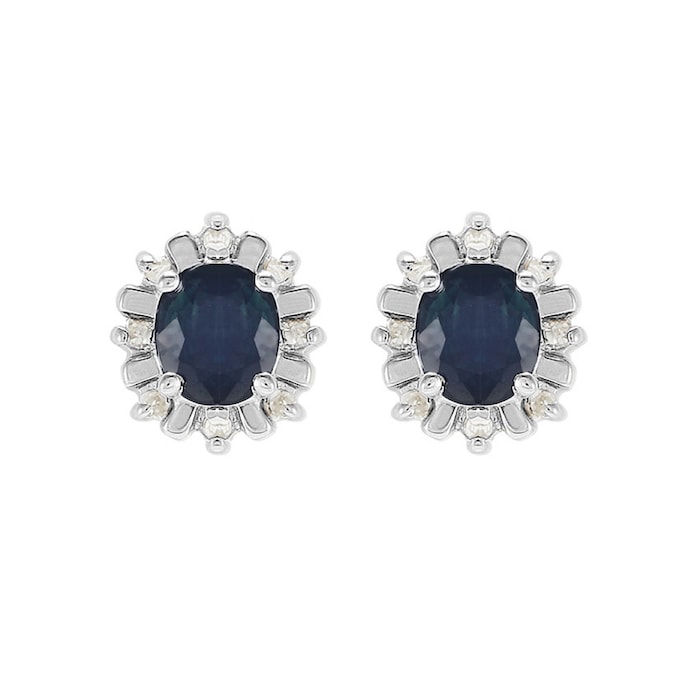 Goldsmiths 9ct White Gold Sapphire & Diamond Halo Stud Earrings