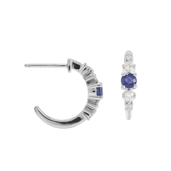 Mappin & Webb Carrington 18 White Gold Sapphire & Diamond Hoop Earrings