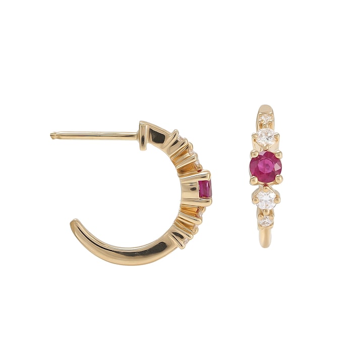 Mappin & Webb Carrington 18 Yellow Gold Ruby & Diamond Hoop Earrings