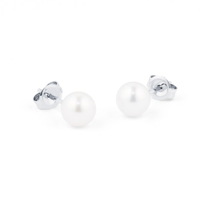 Mappin & Webb 18ct White Gold 6mm Freshwater Pearl Stud Earrings