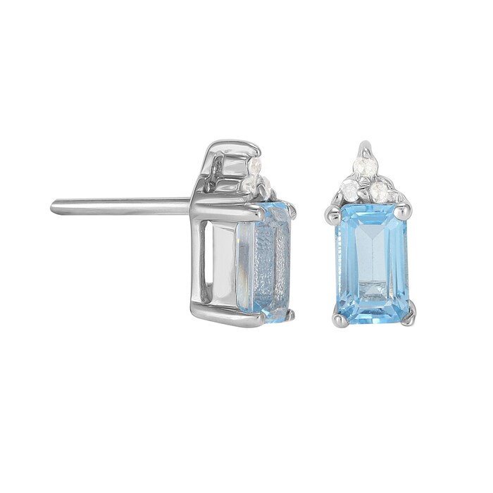 Goldsmiths 9ct White Gold Blue Topaz & Diamond Crown Stud Earrings