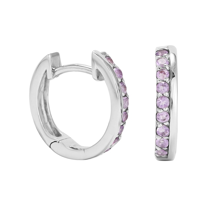 Goldsmiths 9ct White Gold Amethyst Huggie Hoop Earrings