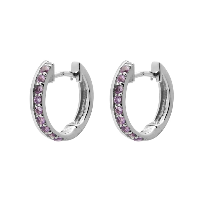 Goldsmiths 9ct White Gold Amethyst Huggie Hoop Earrings