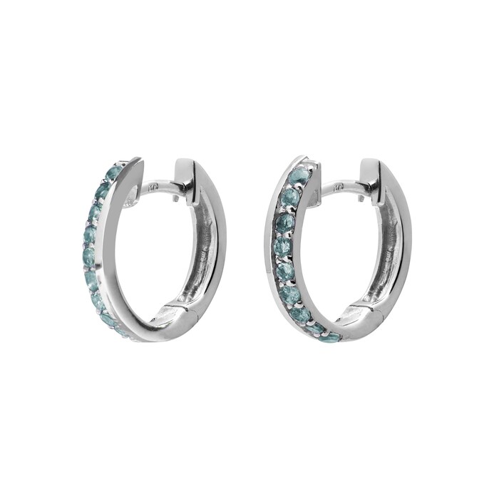 Goldsmiths 9ct White Gold Blue Topaz Huggie Hoop Earrings