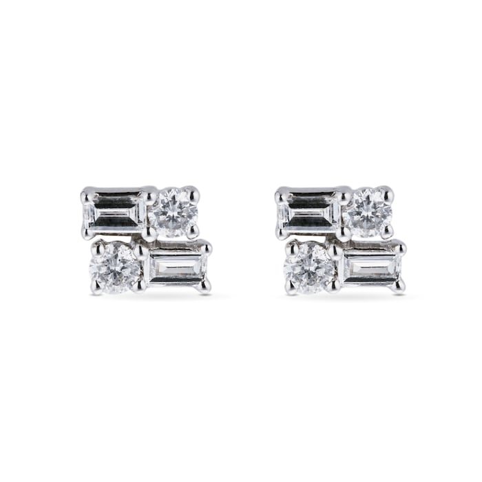 Goldsmiths 9ct White Gold 0.25cttw Round & Baguette Cut Cluster Stud Earrings