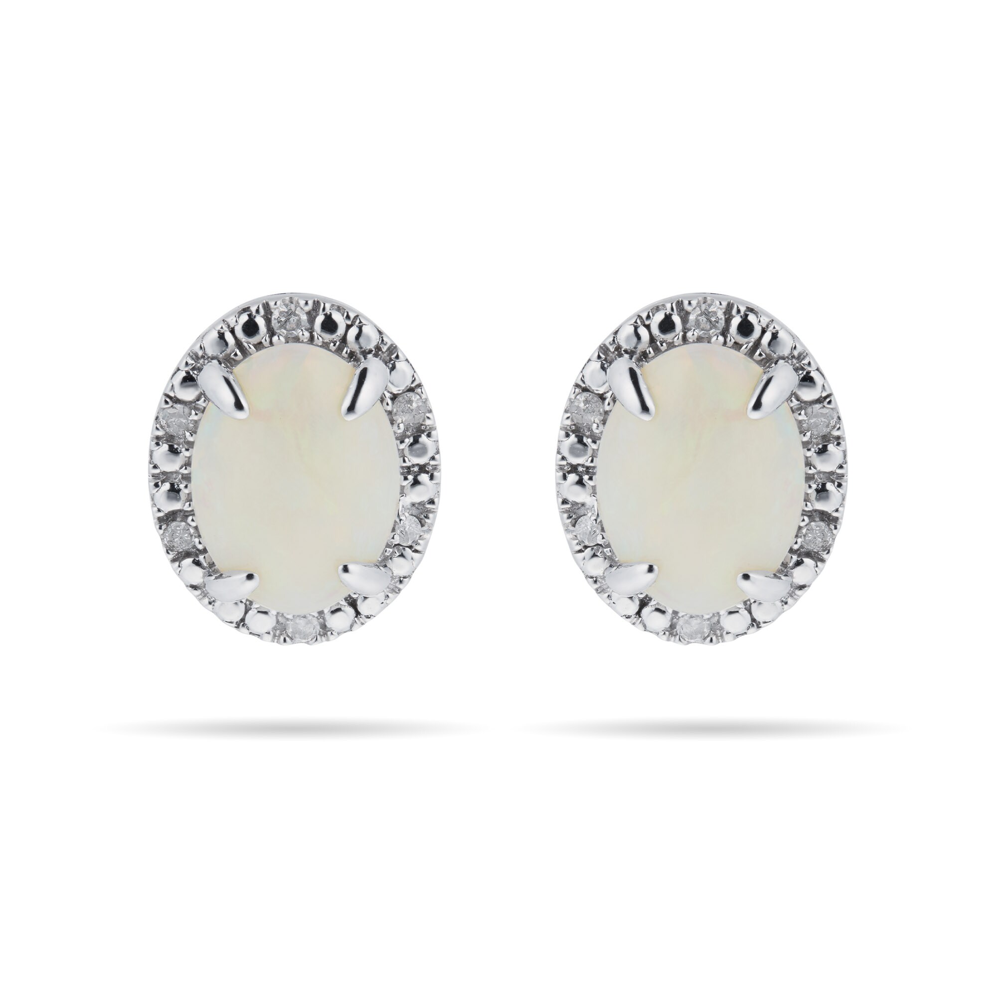 Goldsmiths 9ct White Gold Opal Diamond Halo Stud Earrings