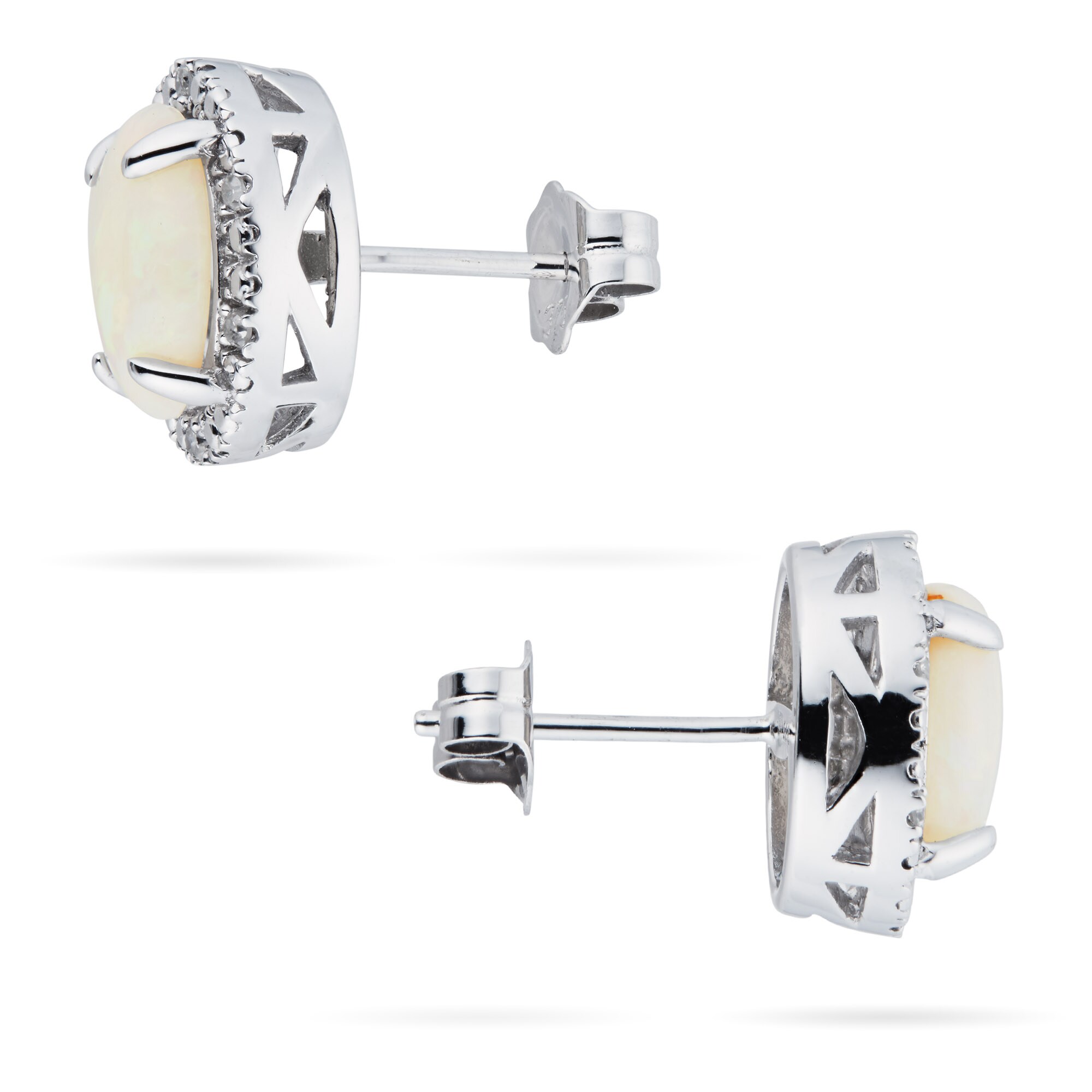 Goldsmiths 9ct White Gold Opal Diamond Halo Stud Earrings