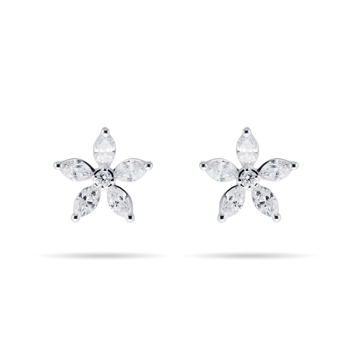 Mappin & Webb Fortune 18ct White Gold Marquise Flower Earrings