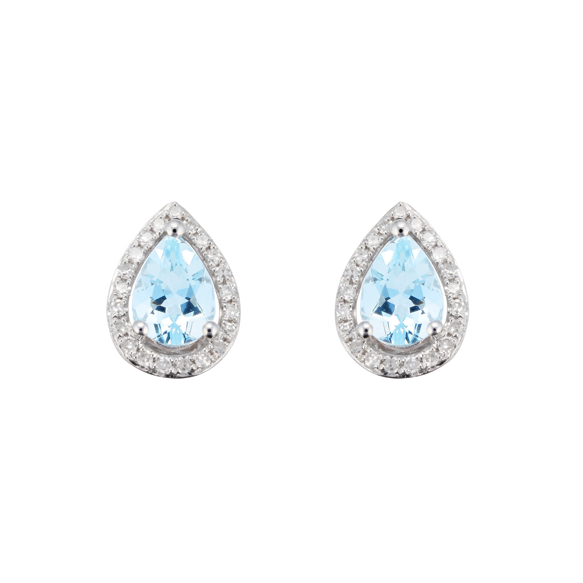 9ct White Gold Aquamarine & Diamond 0.13ct Pear Stud Earrings
