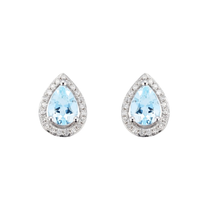 Goldsmiths 9ct White Gold Aquamarine & Diamond 0.13ct Pear Stud Earrings