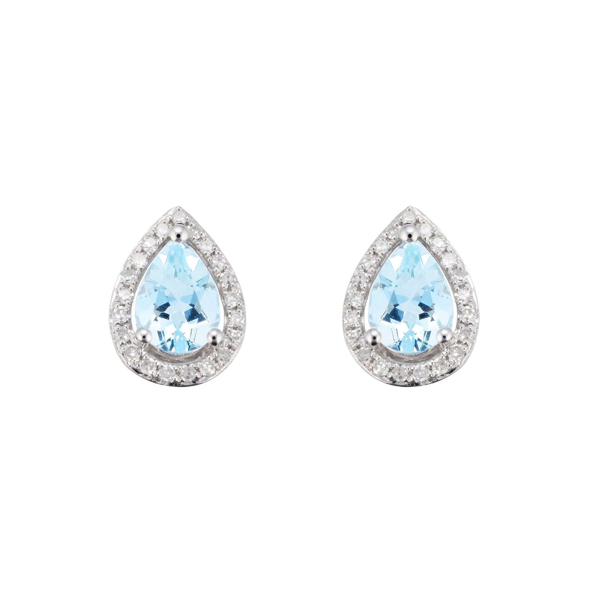 Goldsmiths 9ct White Gold Aquamarine & Diamond 0.13ct Pear Stud Earrings Goldsmiths 9ct White Gold Aquamarine & Diamond 0.13ct Pear Stud Earrings