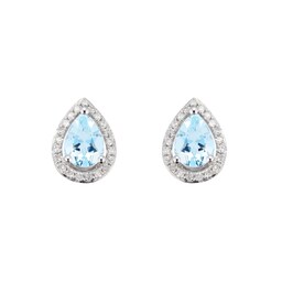 12153029 - 9ct White Gold Aquamarine 
Diamond 0.13ct Pear Stud Earrings