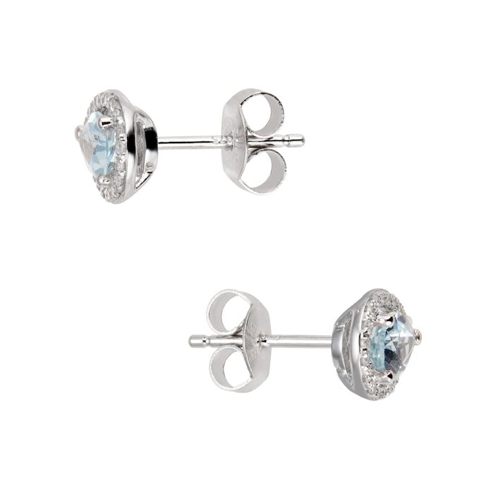 Goldsmiths 9ct White Gold Aquamarine & Diamond 0.13ct Pear Stud Earrings