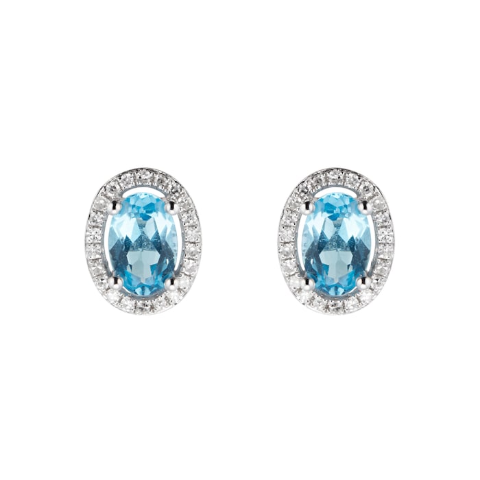 Goldsmiths 9ct White Gold Topaz & Diamond 0.13ct Oval Stud Earrings