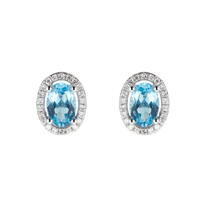 Goldsmiths 9ct White Gold Topaz & Diamond 0.13ct Oval Stud Earrings