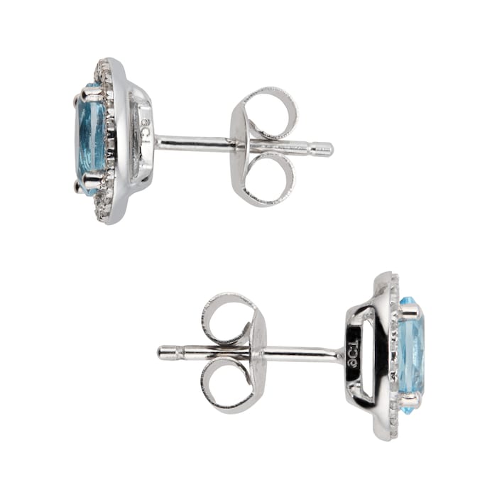 Goldsmiths 9ct White Gold Topaz & Diamond 0.13ct Oval Stud Earrings