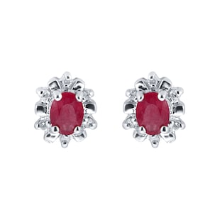 Goldsmiths 9ct White Gold Ruby & Diamond Studs