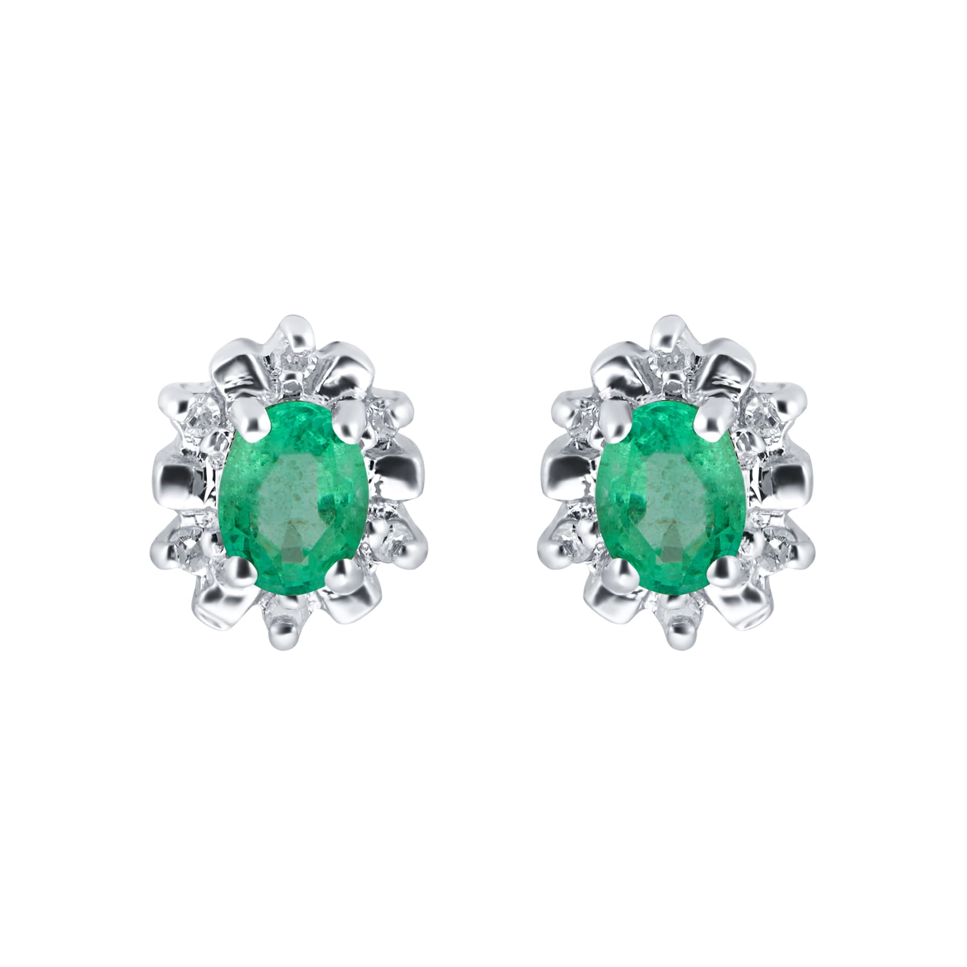 Goldsmiths 9ct White Gold Emerald & Diamond Studs