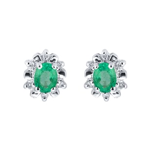 Goldsmiths 9ct White Gold Emerald & Diamond Studs