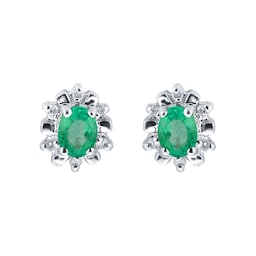12153033 - 9ct White Gold Emerald & Diamond Studs