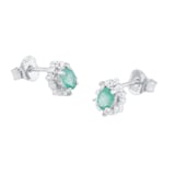 Goldsmiths 9ct White Gold Emerald & Diamond Studs
