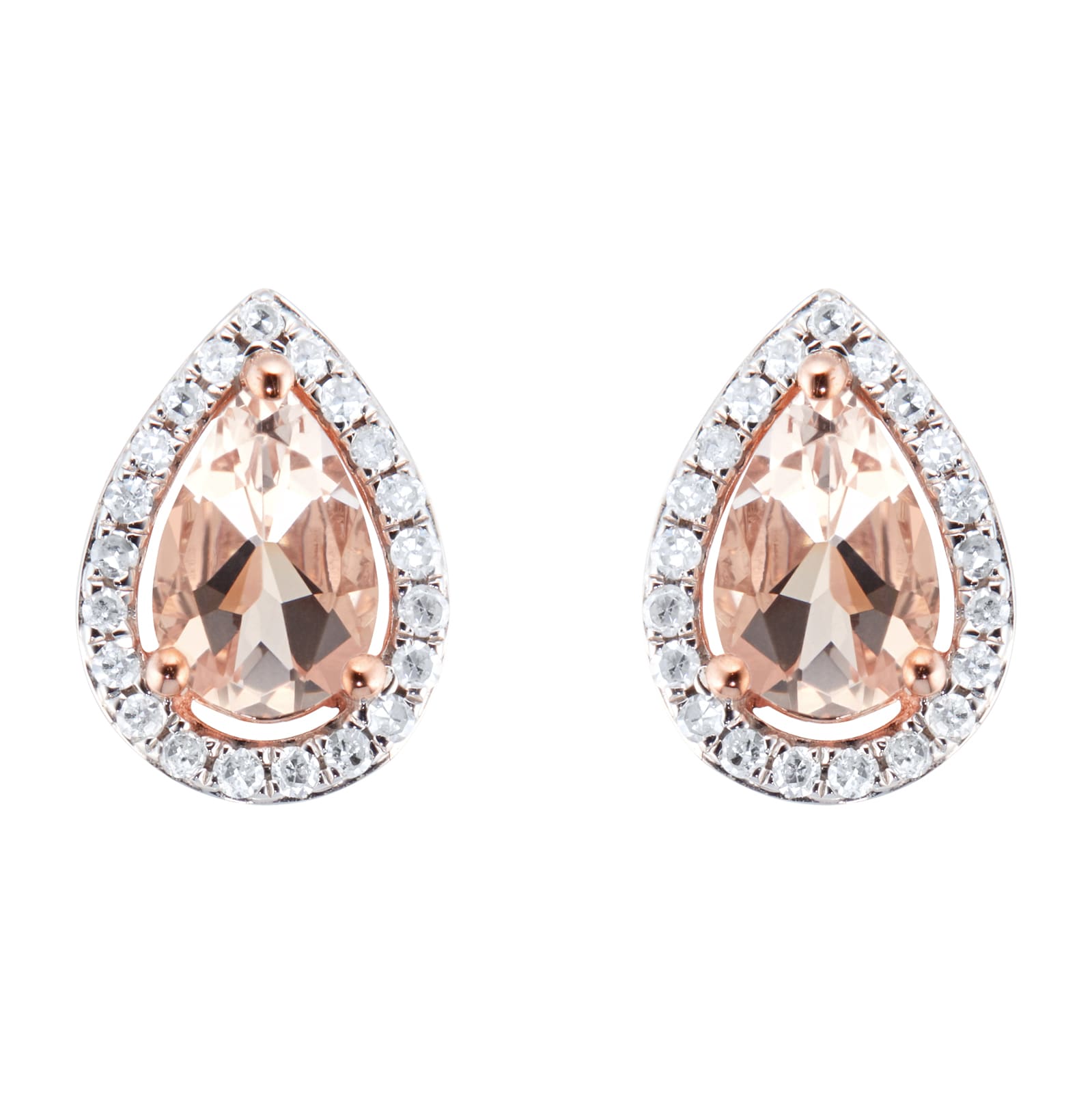 9ct Rose Gold Morganite & Diamond 0.13ct Pear Stud Earrings