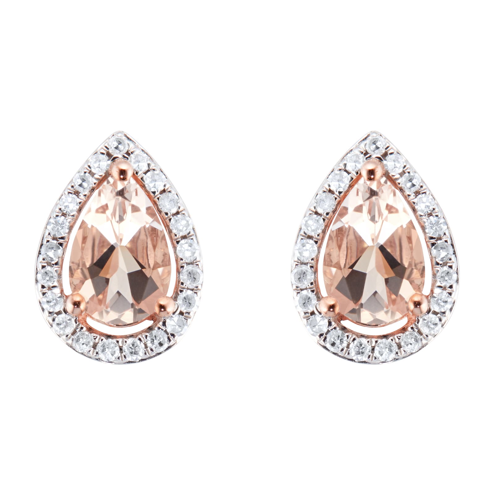 Goldsmiths 9ct Rose Gold Morganite & Diamond 0.13ct Pear Stud Earrings Goldsmiths 9ct Rose Gold Morganite & Diamond 0.13ct Pear Stud Earrings