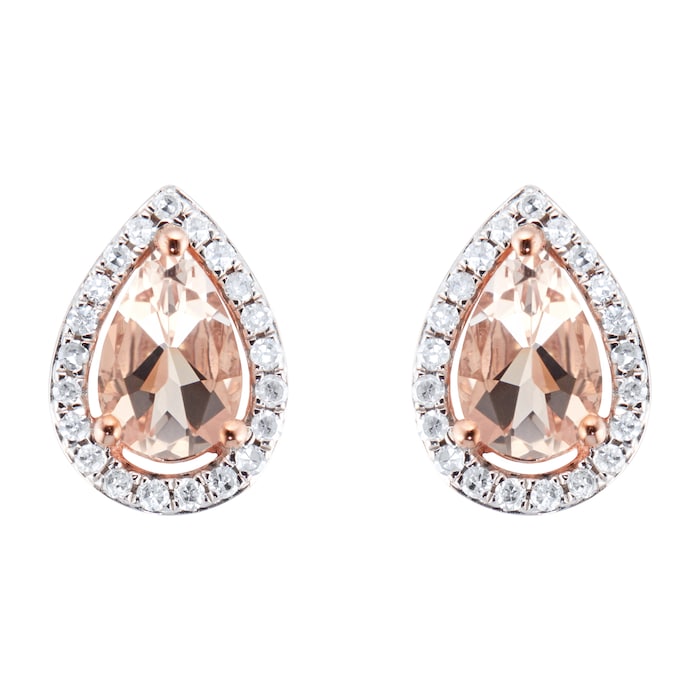 Goldsmiths 9ct Rose Gold Morganite & Diamond 0.13ct Pear Stud Earrings