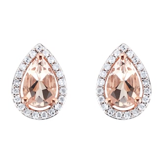 Goldsmiths 9ct Rose Gold Morganite & Diamond 0.13ct Pear Stud Earrings Goldsmiths 9ct Rose Gold Morganite & Diamond 0.13ct Pear Stud Earrings