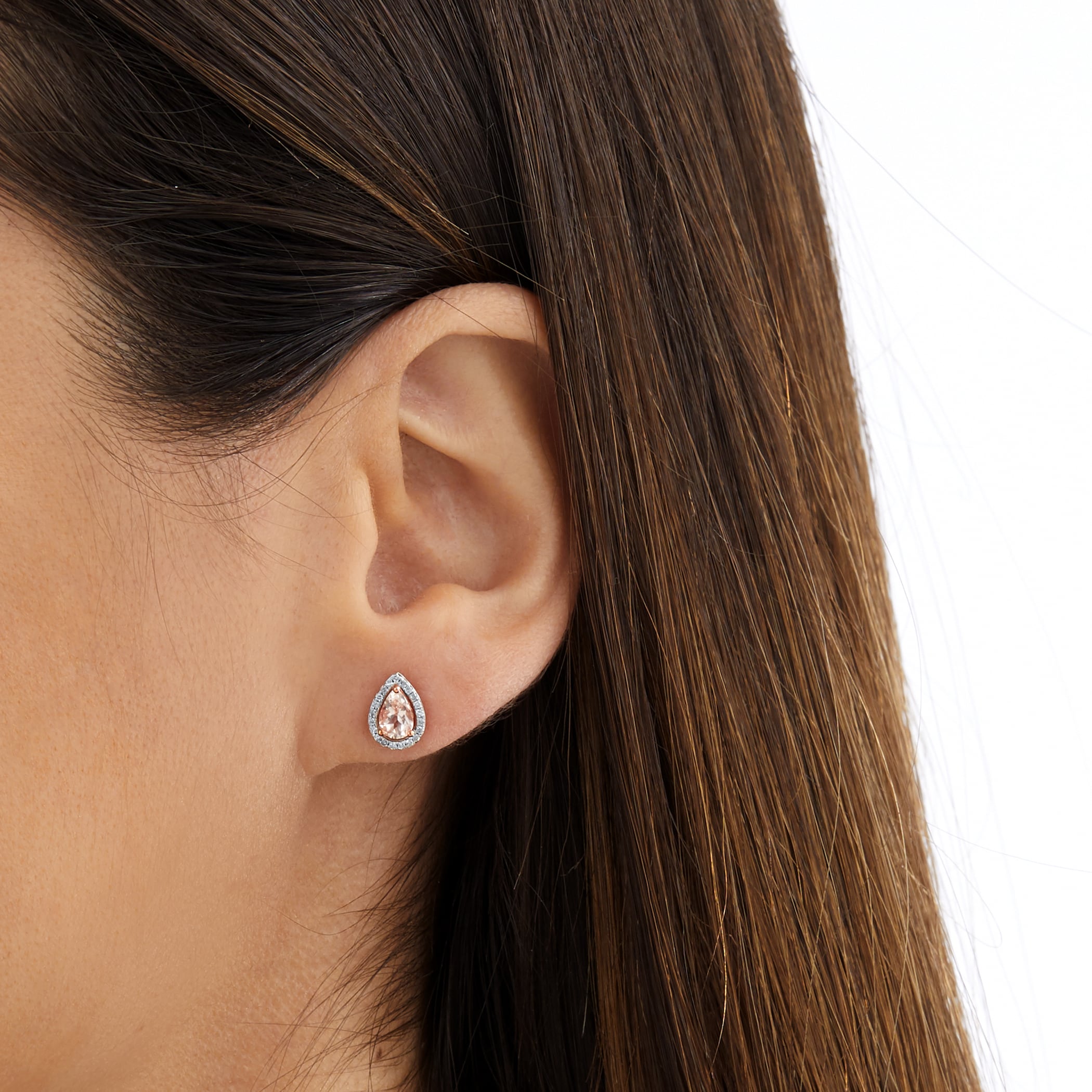 Goldsmiths 9ct Rose Gold Morganite & Diamond 0.13ct Pear Stud Earrings Goldsmiths 9ct Rose Gold Morganite & Diamond 0.13ct Pear Stud Earrings