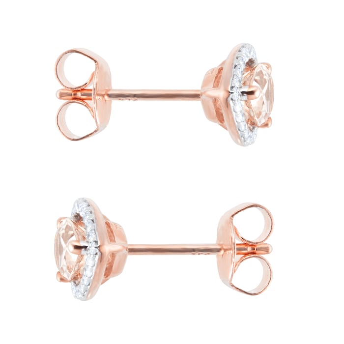 Goldsmiths 9ct Rose Gold Morganite & Diamond 0.13ct Pear Stud Earrings