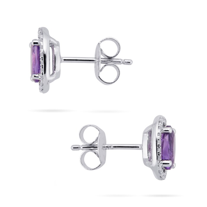 Goldsmiths 9ct White Gold Amethyst & Diamond 0.13ct Oval Studs Earrings