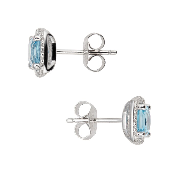 Goldsmiths 9ct White Gold Topaz & Diamond 0.14ct Cushion Stud Earrings