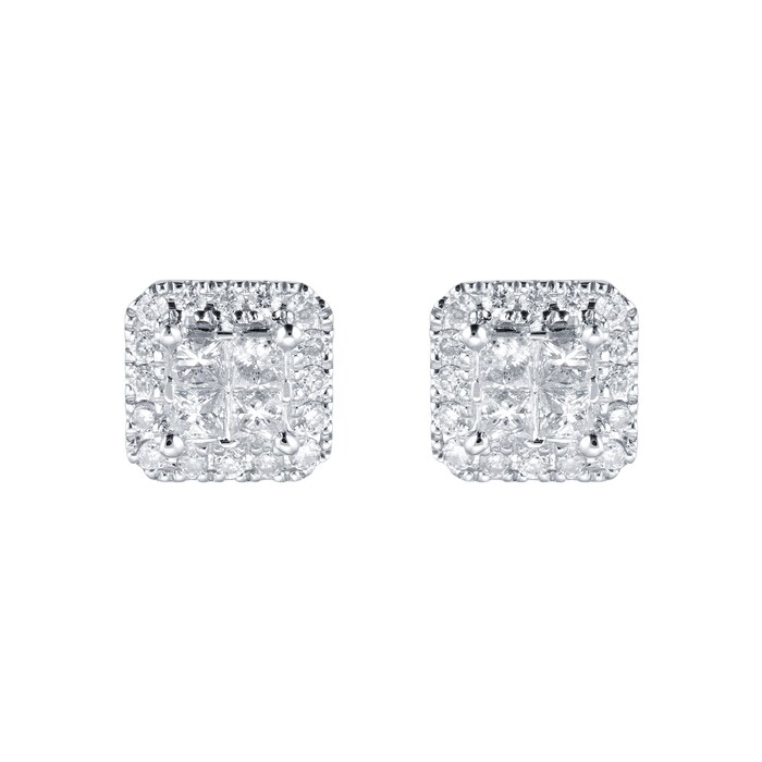 Goldsmiths 9ct White Gold 0.40cttw Invisible Set Halo Stud Earrings
