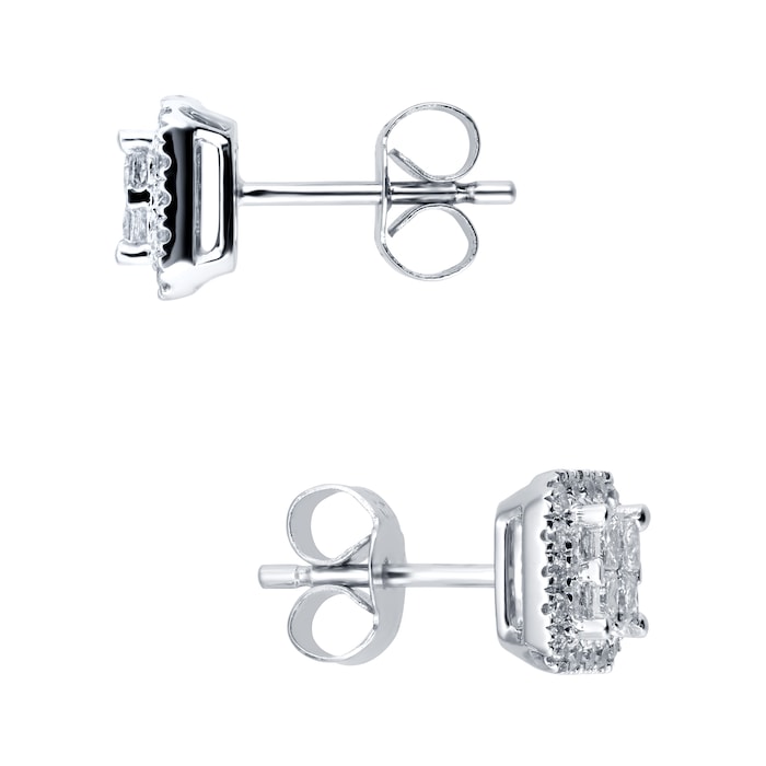 Goldsmiths 9ct White Gold 0.40cttw Invisible Set Halo Stud Earrings