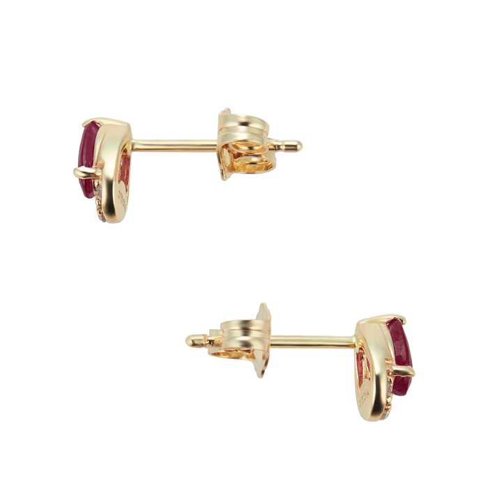 Goldsmiths 9ct Yellow Gold Pear Cut Ruby & Diamond Stud Earrings