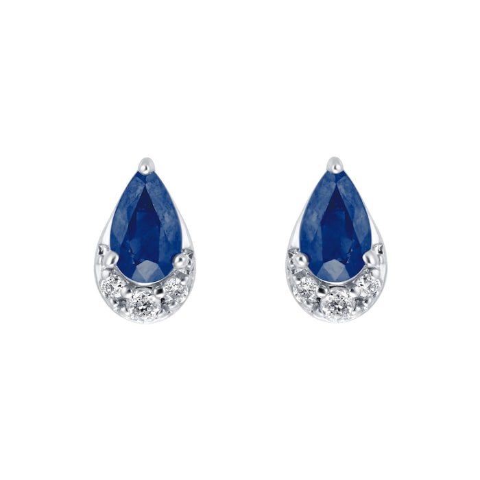 Goldsmiths 9ct White Gold Pear Cut Sapphire & Diamond Stud Earrings