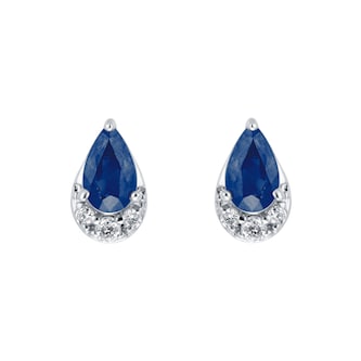 Goldsmiths 9ct White Gold Pear Cut Sapphire & Diamond Stud Earrings Goldsmiths 9ct White Gold Pear Cut Sapphire & Diamond Stud Earrings