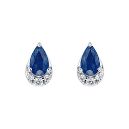 12153050 - 9ct White Gold Pear Cut Sapphire & Diamond Stud Earrings